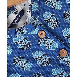 Pine Kids Full Sleeves Floral Printed Kurta Pyjama With Jacket - White & Blue
