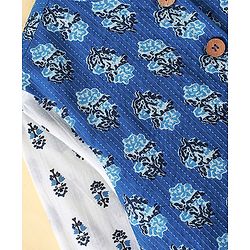 Pine Kids Full Sleeves Floral Printed Kurta Pyjama With Jacket - White & Blue