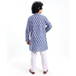 Pine Kids 100% Cotton Woven Full Sleeves Floral Printed Kurta - Blue