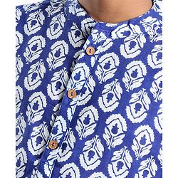 Pine Kids 100% Cotton Woven Full Sleeves Floral Printed Kurta - Blue