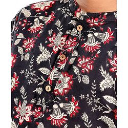 Pine Kids 100% Cotton Woven Full Sleeves Floral Printed Kurta - Black