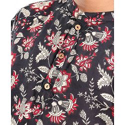 Pine Kids 100% Cotton Woven Full Sleeves Floral Printed Kurta - Black