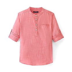 Pine Kids Cotton Full Sleeves Roll Up Shirt With Mandarin Collar - Orange