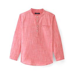 Pine Kids Cotton Full Sleeves Roll Up Shirt With Mandarin Collar - Orange