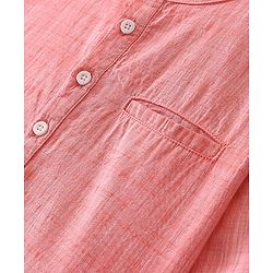 Pine Kids Cotton Full Sleeves Roll Up Shirt With Mandarin Collar - Orange