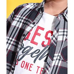 Pine Kids Woven Cotton Knit Half Sleeve Checks Shirt With T Shirt - Black & White