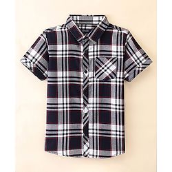 Pine Kids Woven Cotton Knit Half Sleeve Checks Shirt With T Shirt - Black & White