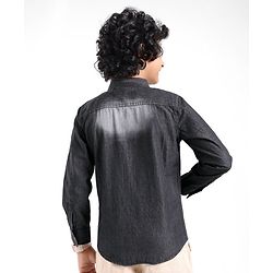 Pine Kids Cotton Woven Full Sleeves Washed Denim Shirt - Black
