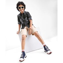 Pine Kids Cotton Woven Full Sleeves Washed Denim Shirt - Black