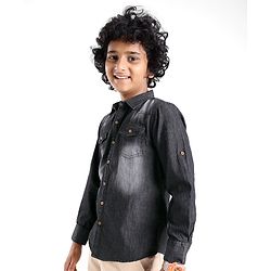 Pine Kids Cotton Woven Full Sleeves Washed Denim Shirt - Black