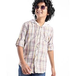 Pine Kids Full Sleeves Hooded Checkered Shirt- Multicolor