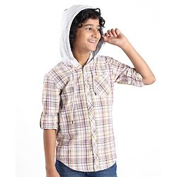 Pine Kids Full Sleeves Hooded Checkered Shirt- Multicolor