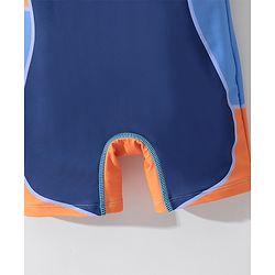 Pine Kids Half Sleeves Legged Swimsuit with  Cap Text Print - Navy Blue