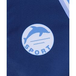 Pine Kids Half Sleeves Legged Swimsuit with  Cap Text Print - Navy Blue