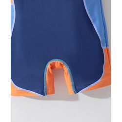 Pine Kids Half Sleeves Legged Swimsuit with  Cap Text Print - Navy Blue