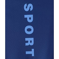 Pine Kids Half Sleeves Legged Swimsuit with  Cap Text Print - Navy Blue