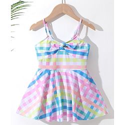 Pine Kids Sleeveless Checkered Frock Style Swimsuit - Multicolor