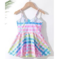 Pine Kids Sleeveless Checkered Frock Style Swimsuit - Multicolor