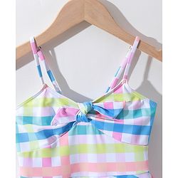 Pine Kids Sleeveless Checkered Frock Style Swimsuit - Multicolor