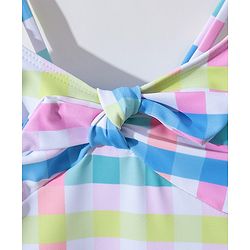 Pine Kids Sleeveless Checkered Frock Style Swimsuit - Multicolor