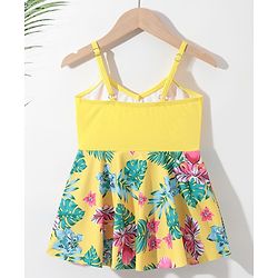 Pine Kids Sleeveless Floral Printed Frock Style Swimsuit with Bow Applique-Yellow