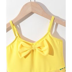 Pine Kids Sleeveless Floral Printed Frock Style Swimsuit with Bow Applique-Yellow