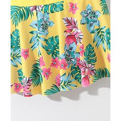 Pine Kids Sleeveless Floral Printed Frock Style Swimsuit with Bow Applique-Yellow