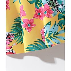Pine Kids Sleeveless Floral Printed Frock Style Swimsuit with Bow Applique-Yellow