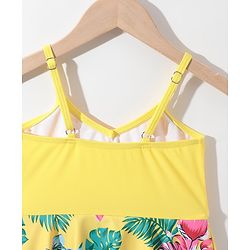 Pine Kids Sleeveless Floral Printed Frock Style Swimsuit with Bow Applique-Yellow
