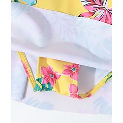 Pine Kids Sleeveless Floral Printed Frock Style Swimsuit with Bow Applique-Yellow