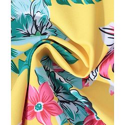 Pine Kids Sleeveless Floral Printed Frock Style Swimsuit with Bow Applique-Yellow