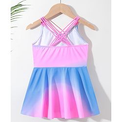 Pine Kids Sleeveless Text Printed Frock Style Swimsuit -Pink