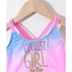 Pine Kids Sleeveless Text Printed Frock Style Swimsuit -Pink