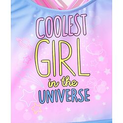 Pine Kids Sleeveless Text Printed Frock Style Swimsuit -Pink