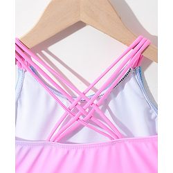 Pine Kids Sleeveless Text Printed Frock Style Swimsuit -Pink