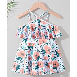 Pine Kids Sleeveless   Frock Style Swimsuit Floral Print - White