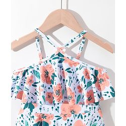 Pine Kids Sleeveless   Frock Style Swimsuit Floral Print - White