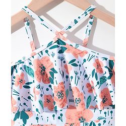 Pine Kids Sleeveless   Frock Style Swimsuit Floral Print - White