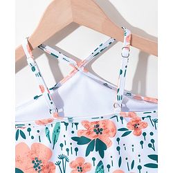 Pine Kids Sleeveless   Frock Style Swimsuit Floral Print - White