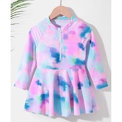 Pine Kids Raglan Full Sleeves Swimsuit Tie Dye Print -Pink