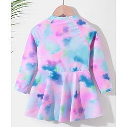 Pine Kids Raglan Full Sleeves Swimsuit Tie Dye Print -Pink