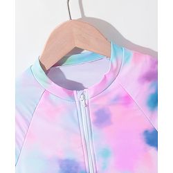 Pine Kids Raglan Full Sleeves Swimsuit Tie Dye Print -Pink