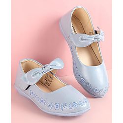 Pine Kids Party Wear Belly Shoes Bow Applique - Sky Blue