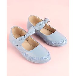 Pine Kids Party Wear Belly Shoes Bow Applique - Sky Blue