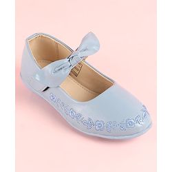 Pine Kids Party Wear Belly Shoes Bow Applique - Sky Blue