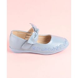Pine Kids Party Wear Belly Shoes Bow Applique - Sky Blue