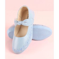 Pine Kids Party Wear Belly Shoes Bow Applique - Sky Blue