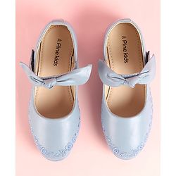 Pine Kids Party Wear Belly Shoes Bow Applique - Sky Blue
