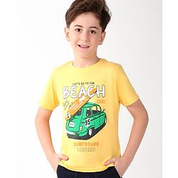 Pine Kids 100% Cotton Knit Half Sleeves T-Shirt With Car Print - Snapdragon