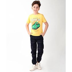 Pine Kids 100% Cotton Knit Half Sleeves T-Shirt With Car Print - Snapdragon